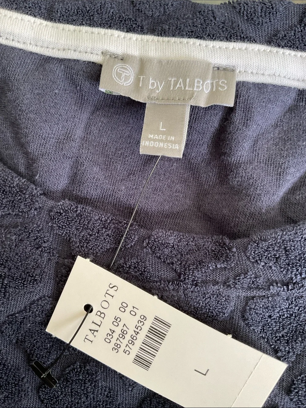 NWT Talbots T by Talbots Towel Terry T Shirt Tie Waist Dress Blue Size L Coastal